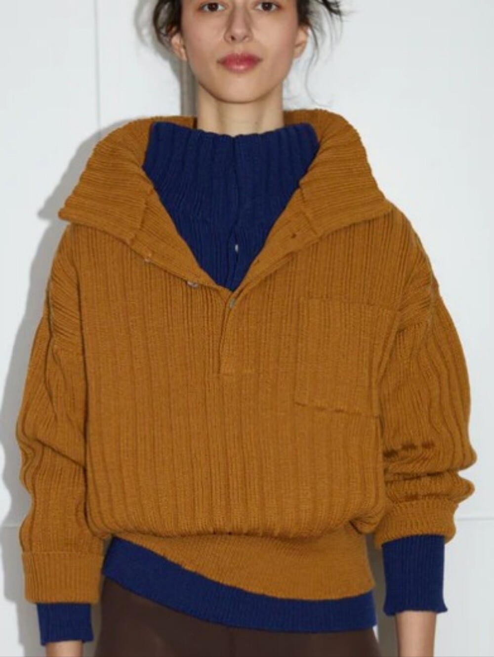 Jaggery London Lenny RibbedWool Sweater In rust With Collar *** size 1 Wool 100%